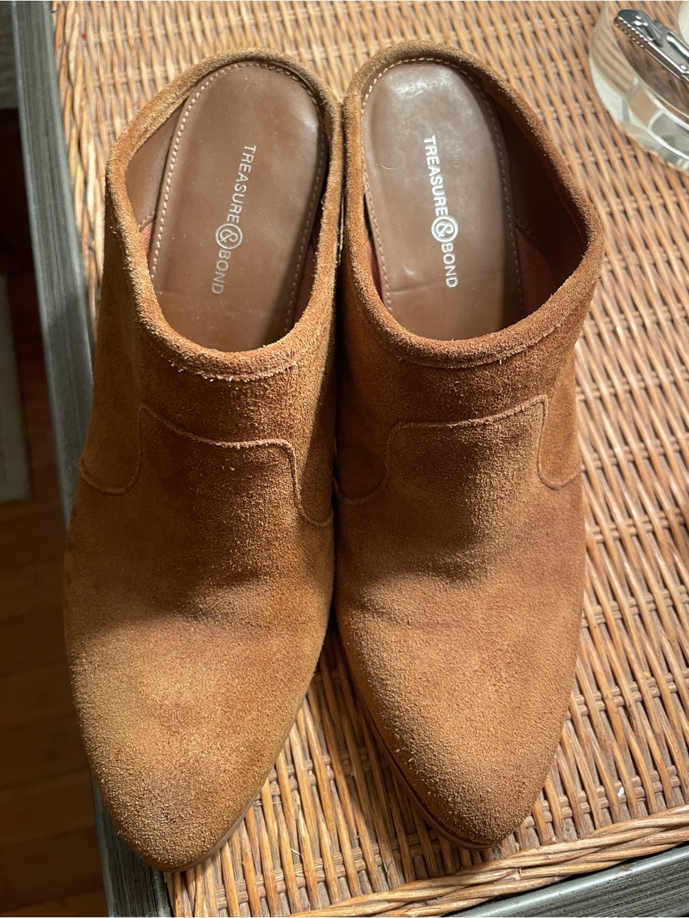 Treasure & Bond Suede Pointed-Toe Slip-On Mules in Cognac Brown